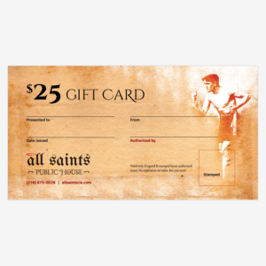 All Saints Public House Buy Gift Cards - 25 Dollars